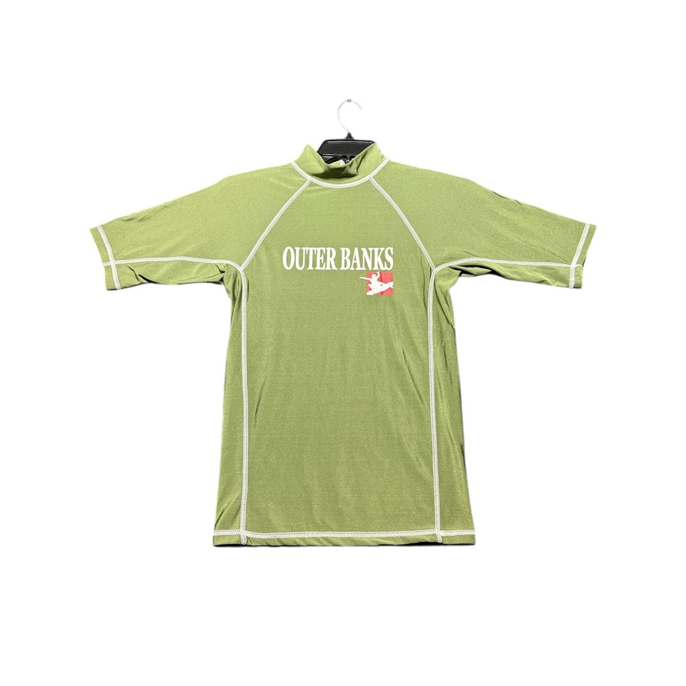 Outer Banks Rash Guard Men Large Olive Green Short Sleeve Surfing